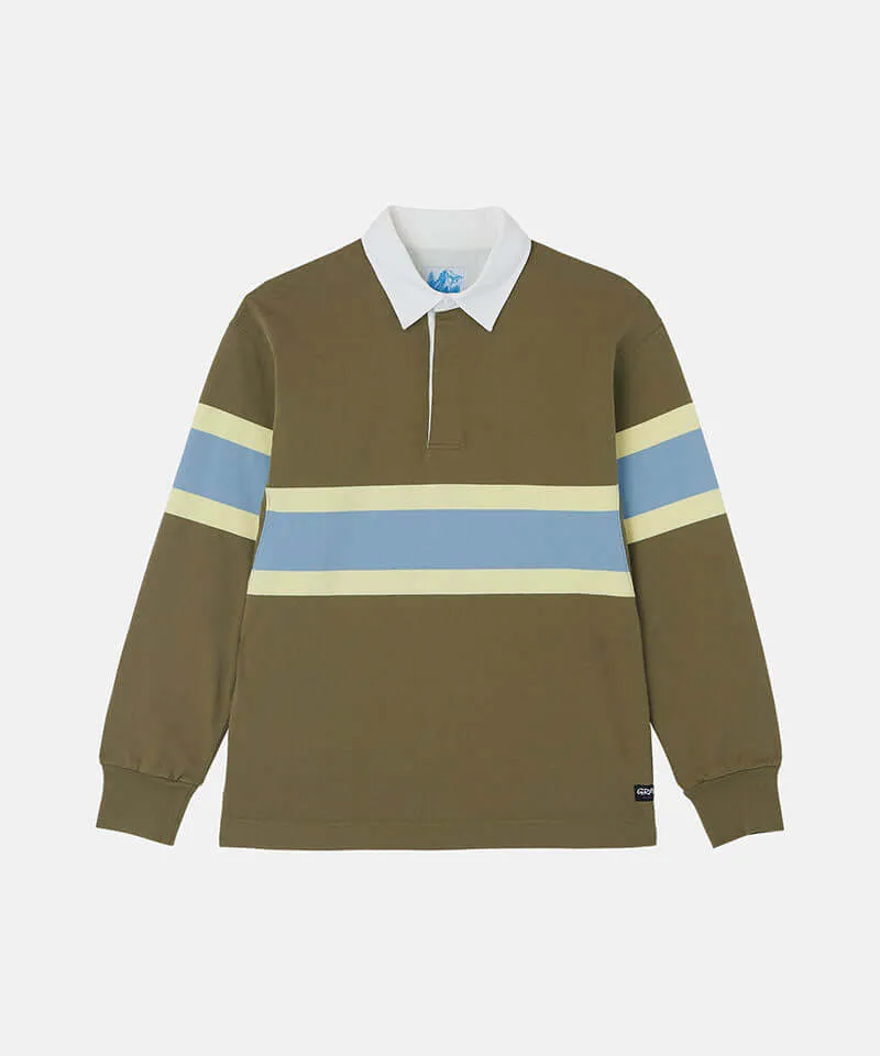 PANTAISLOT Langdon Rugby Shirt Unisex warna Winter Olive bahan katun tebal