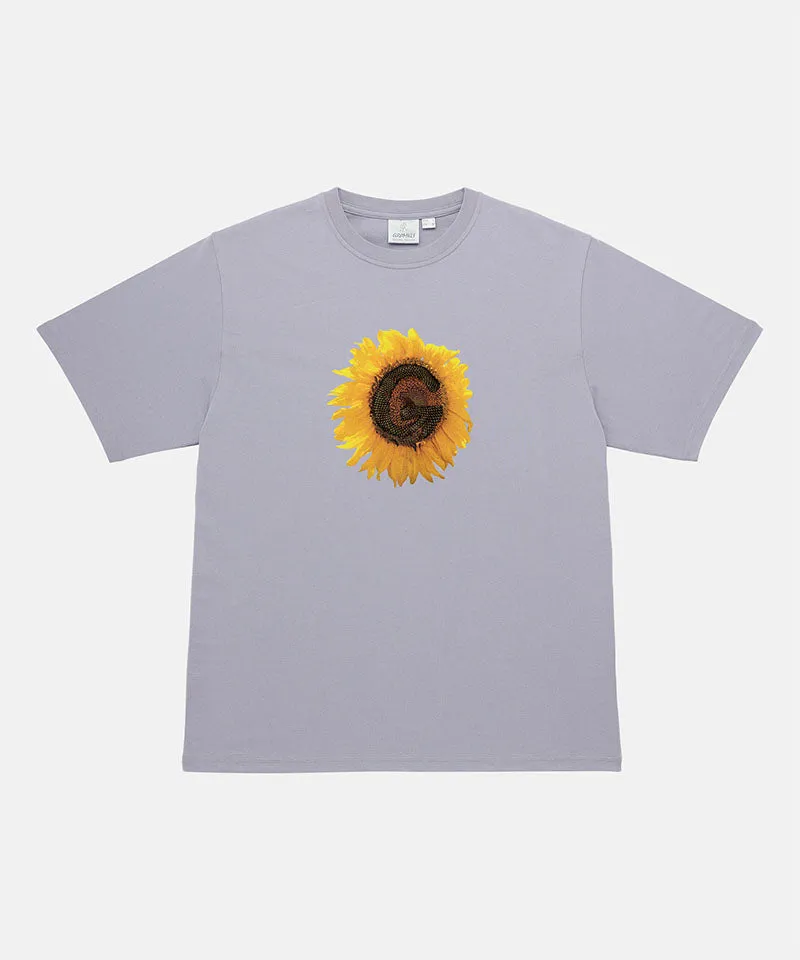 Kaos LONCENGTOTO G-Flower Tee warna cerah dengan bordir bunga matahari di dada